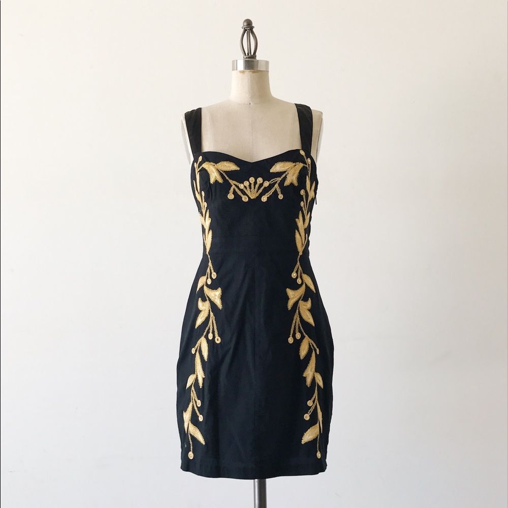 FREE PEOPLE | Black Gold Mini Dress